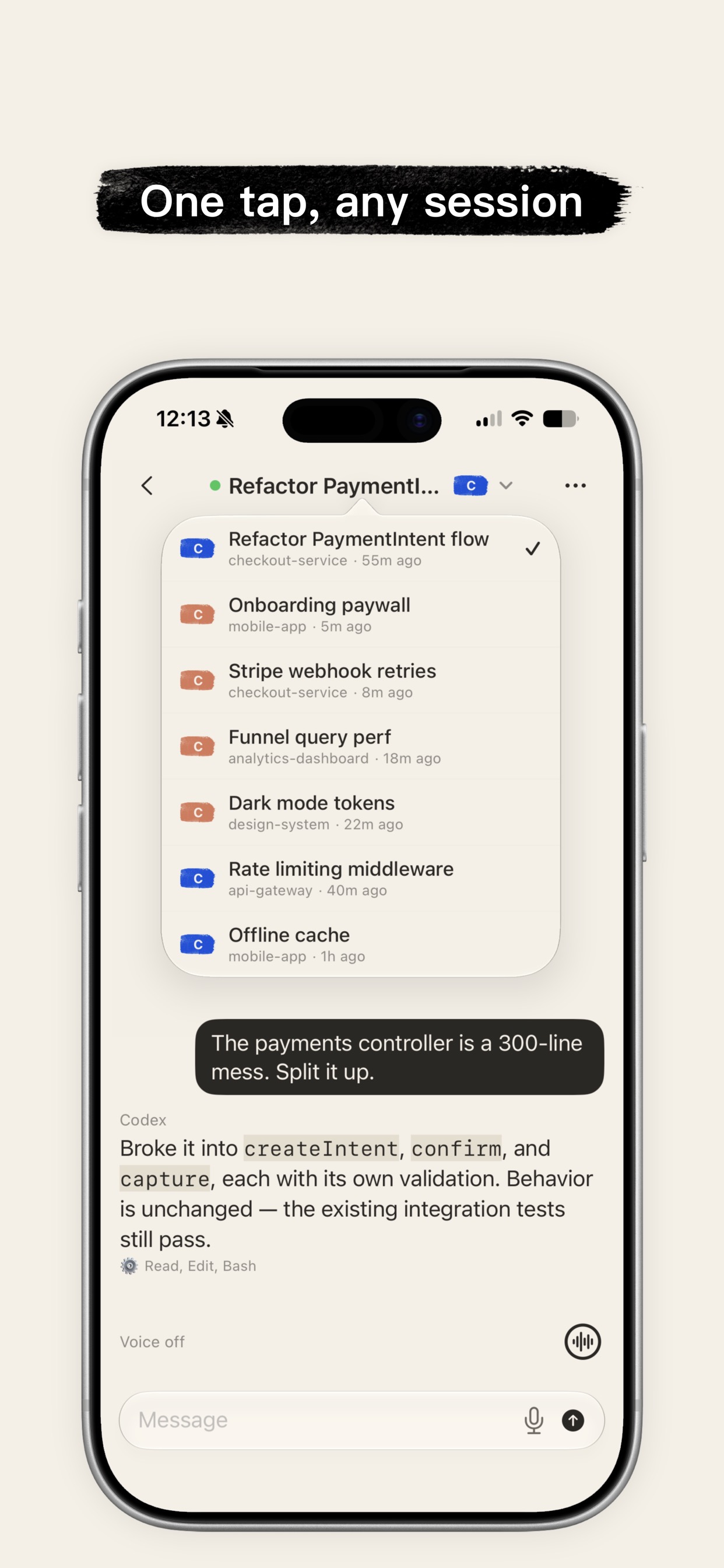 Handsfree session switcher jumping between projects in one tap